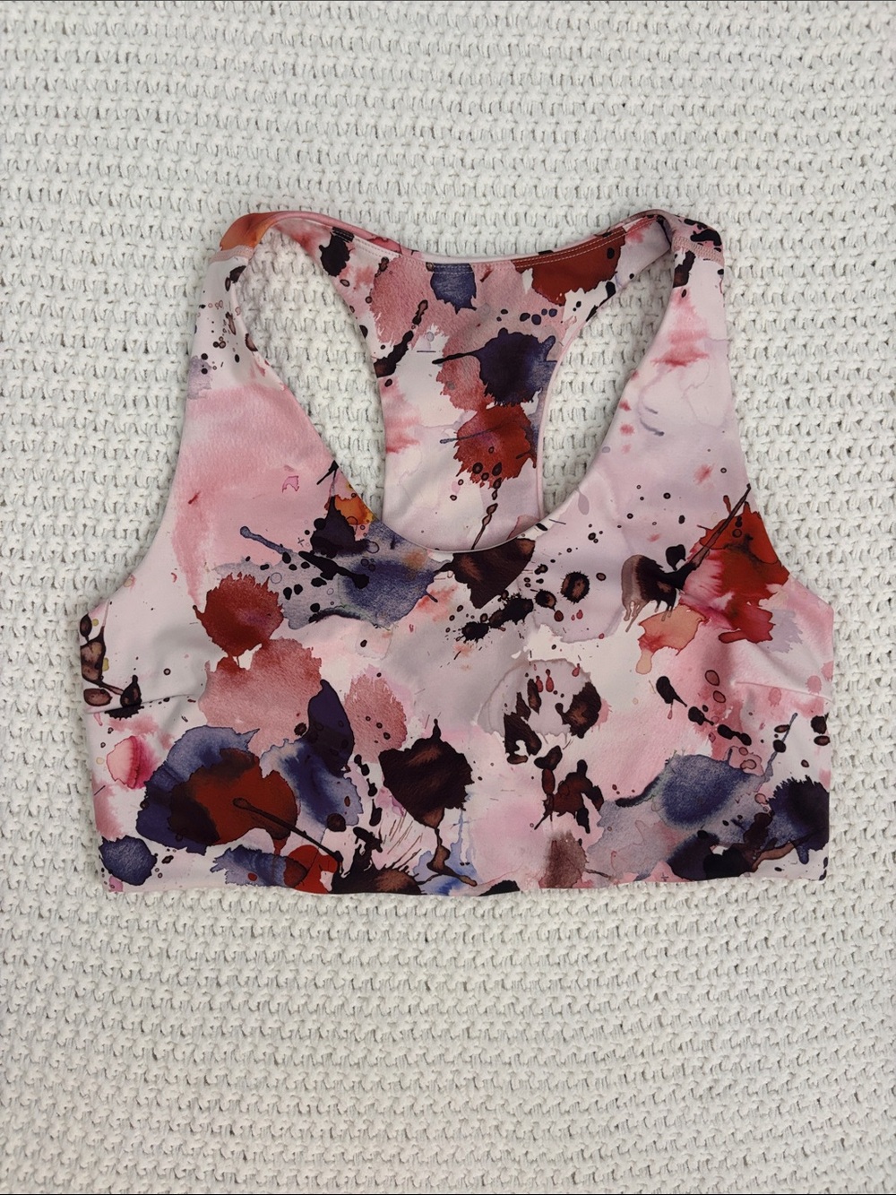 Zella Pink Floral Watercolor Racerback Sports Bra Purple & Red Accents nonpadded